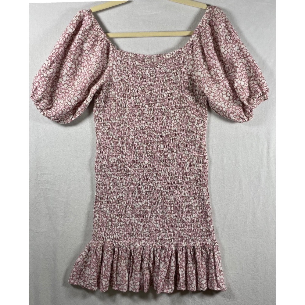 coquette milkmaid bodycon smocked floral dress S ruffle cottage prairie